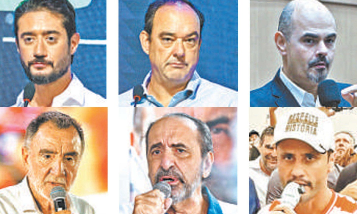 Gabriel Azevedo, Flávio Roscoe, Mateus Simões, Patrus Ananias, Alexandre Kalil e Cleitinho Azevedo foram convidados para o debate - (crédito: MARCOS VIEIRA/EM/DA. PRESS; MARCOS VIEIRA/EM/DA. PRESS; EDESIO FERREIRA/EM/D.A.PRESS DOUGLAS MAGNO/AFP GLADYSTON RODRIGUES/EM/D.A.PRESS; REPRODUÇÃO DE VÍDEO)