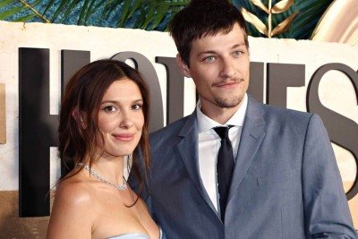Millie Bobby Brown e Jake Bongiovi na premiere de 'Enola Holmes 3', em Nova York  -  (crédito: Cindy Ord-25.jun.26/ Getty Images via AFP)