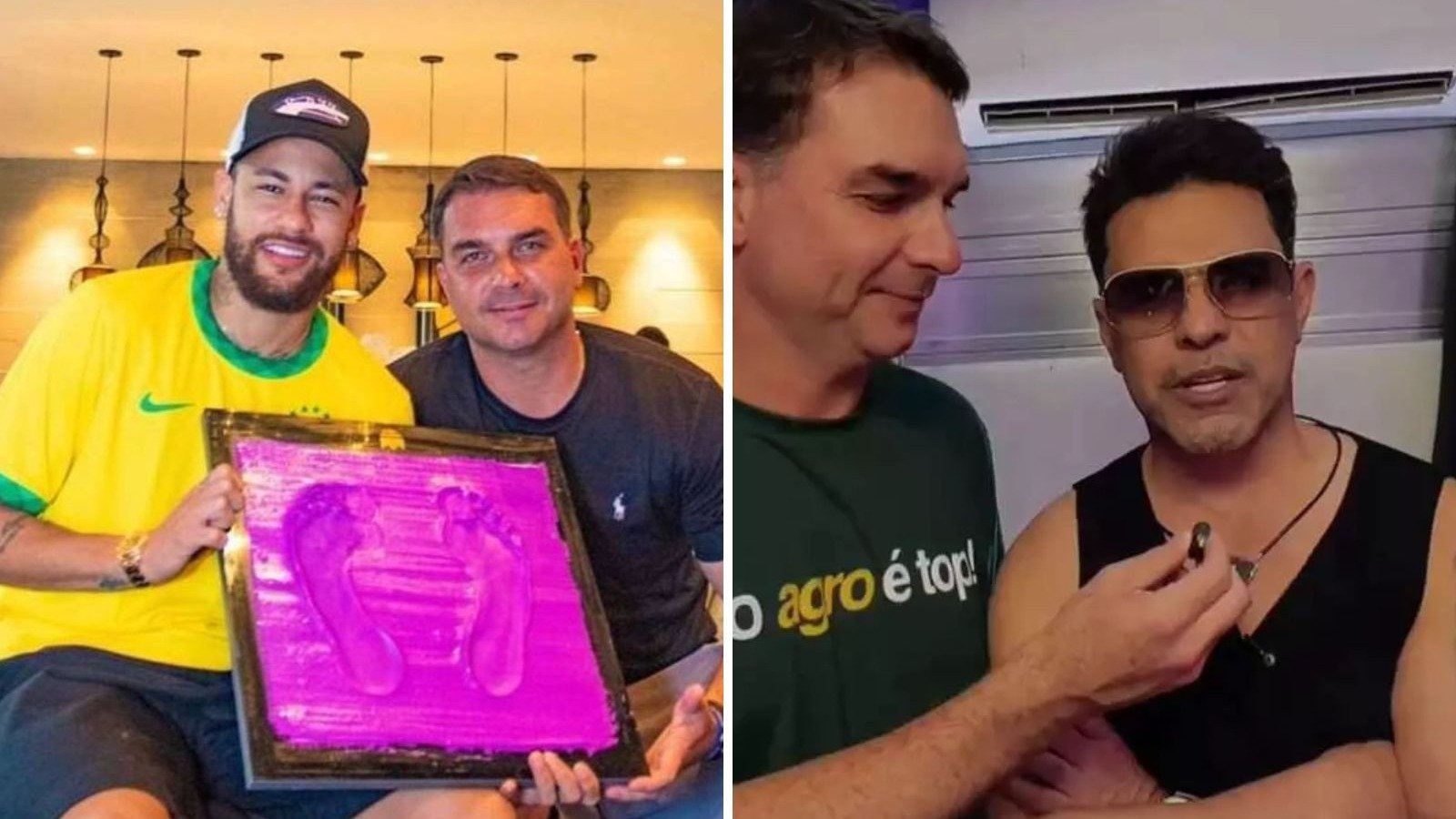Fl&aacute;vio Bolsonaro em foto com Neymar e Zez&eacute; Di Camargo, em busca de apoio de celebridades para sua campanha -  (crédito: Redes sociais)