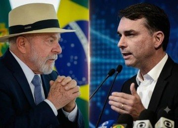 Lula aparece com 37% das inten&ccedil;&otilde;es de voto, contra 33% de Fl&aacute;vio Bolsonaro, em cen&aacute;rio de primeiro turno testado pela Quaest -  (crédito: Ricardo Stuckert/PR-Minervino J&uacute;nior/CB-Montagem: Gemini)