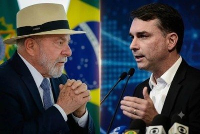 Lula aparece com 37% das inten&ccedil;&otilde;es de voto, contra 33% de Fl&aacute;vio Bolsonaro, em cen&aacute;rio de primeiro turno testado pela Quaest -  (crédito: Ricardo Stuckert/PR-Minervino J&uacute;nior/CB-Montagem: Gemini)