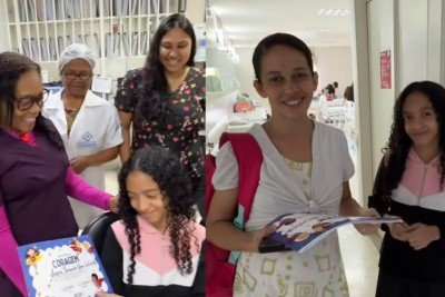 Saffira Emanuele recebe alta nesta segunda-feira (21) com certificado de coragem junto à família -  (crédito: Reprodução/Redes Sociais)