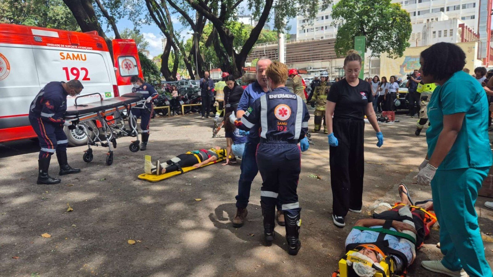 Imagens da simula&ccedil;&atilde;o da UFMG que retrata o atropelamento de duas pessoas e o choque do carro contra uma &aacute;rvore ap&oacute;s a motorista usar o celular-Jair Amaral/EM/DA Press