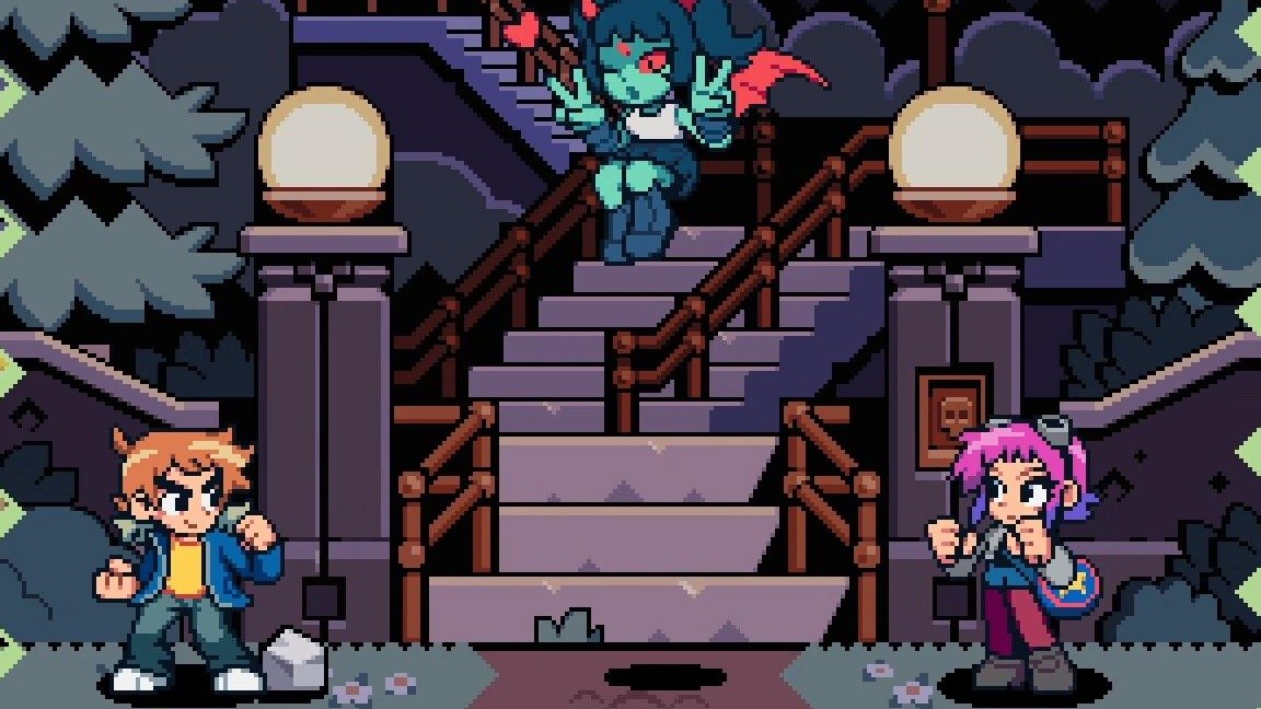 A jornada em 'Scott Pilgrim EX' traz o protagonista e Ramona Flowers em combate contra dem&ocirc;nios, uma das gangues de Toronto -  (crédito: Tribute Games)