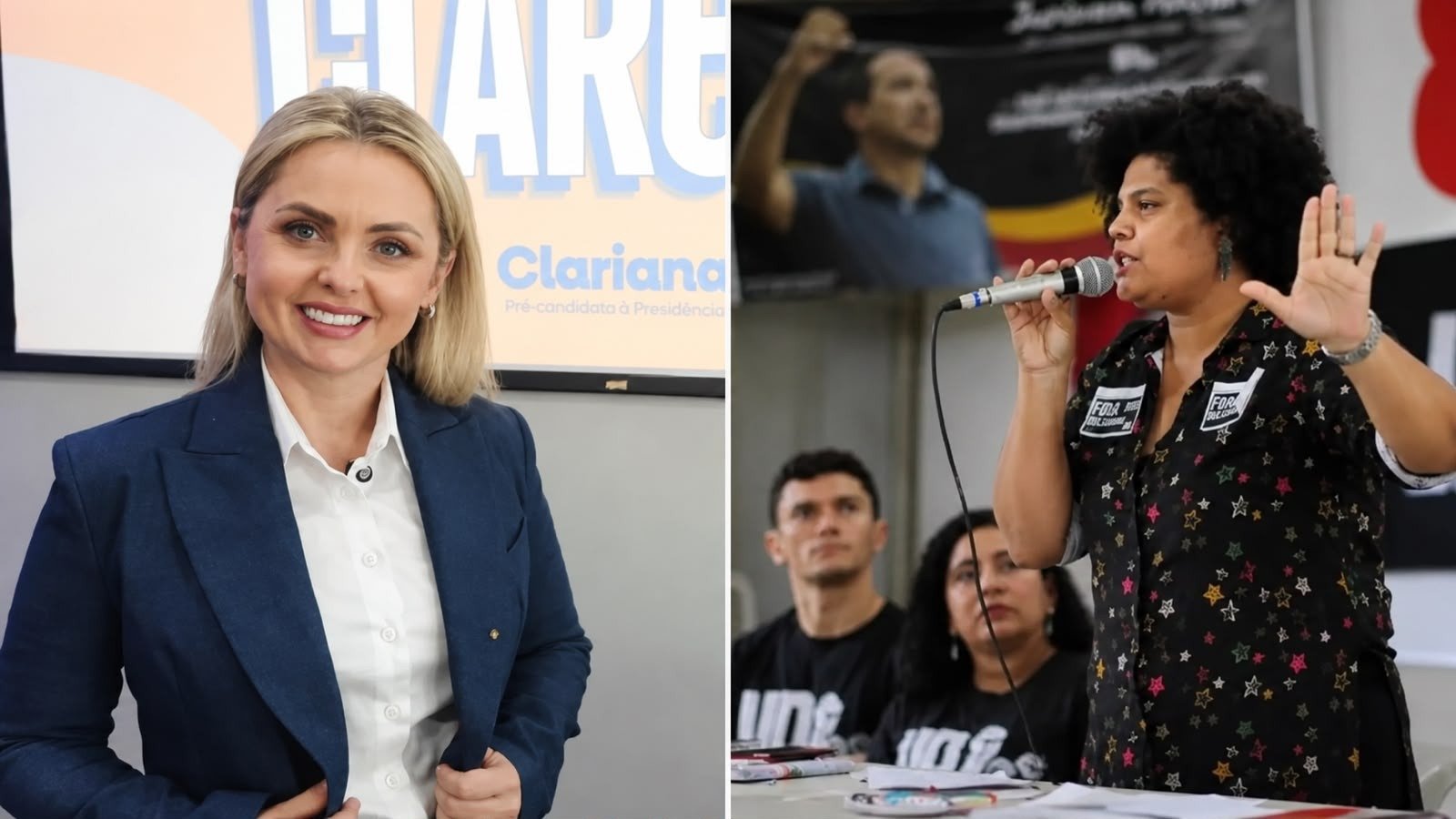 Clariana Bar&atilde;o (E) e Samara Martins (D) s&atilde;o as duas mulheres que encabe&ccedil;am chapas na disputa pela Presid&ecirc;ncia da Rep&uacute;blica em 2026 -  (crédito: Divulga&ccedil;&atilde;o)