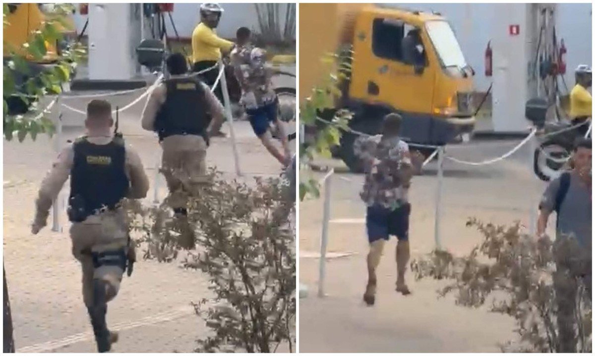 Policiais foram filmados correndo atrás de criminoso algemado em avenida de BH nesta quinta-feira (24) - (crédito: Reprodução)