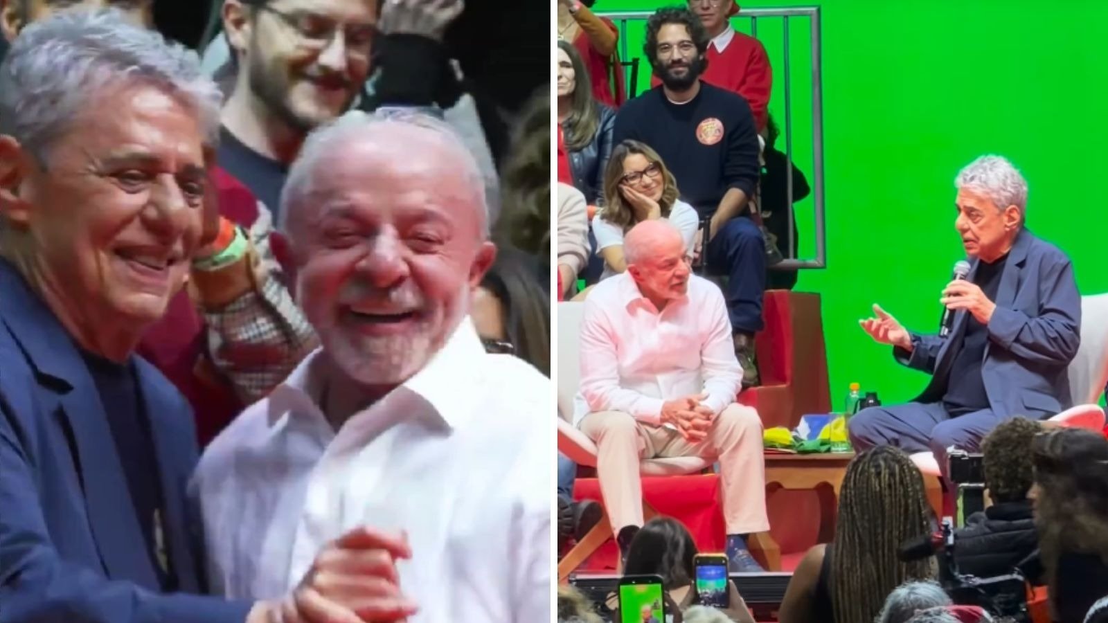 Chico Buarque e Lula em evento no Rio, onde o cantor destacou a import&acirc;ncia da cultura brasileira e o presidente defendeu pol&iacute;ticas permanentes -  (crédito: Redes sociais)