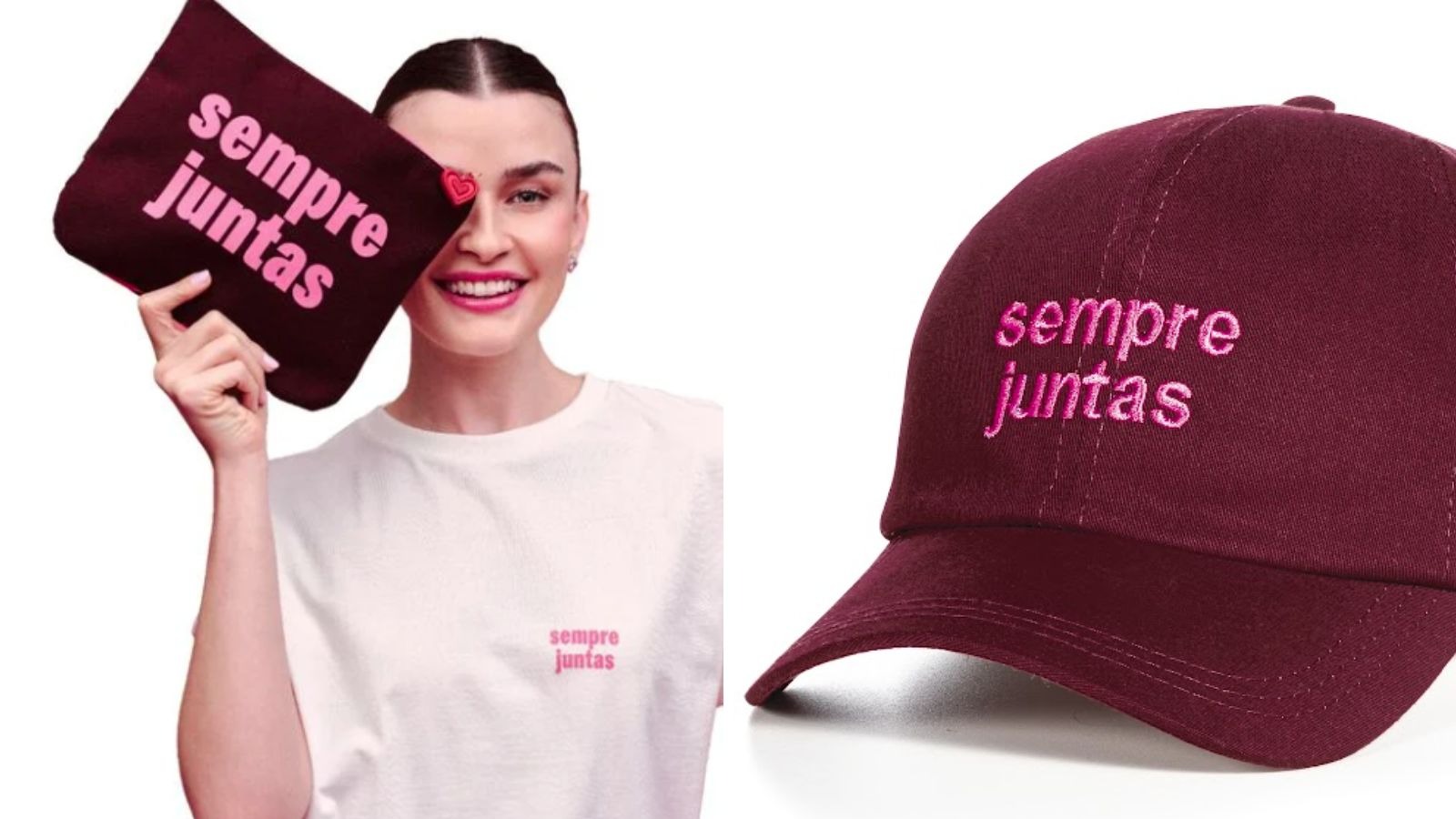 A linha Avon Por Elas oferece produtos como necessaire, camiseta e boné, revertendo 100% dos lucros para causas sociais femininas - (crédito: Avon / divulgação)