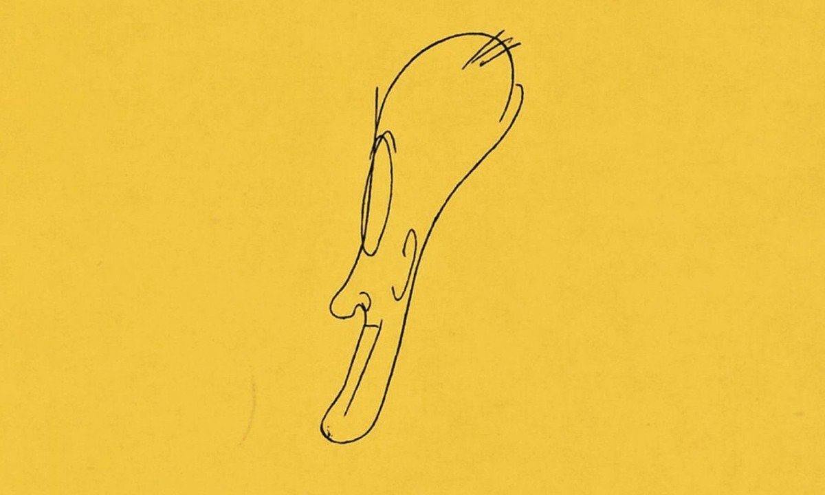Autocaricatura de Drummond reproduzida no box "Essencial" (Record) - (crédito: Reproduçã0)