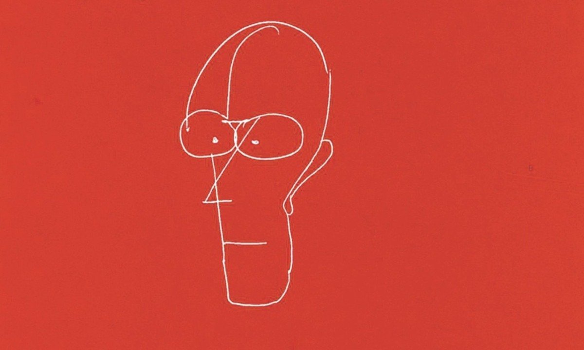 Autocaricatura de Drummond reproduzida no box "Essencial" (Record) - (crédito: Reprodução)