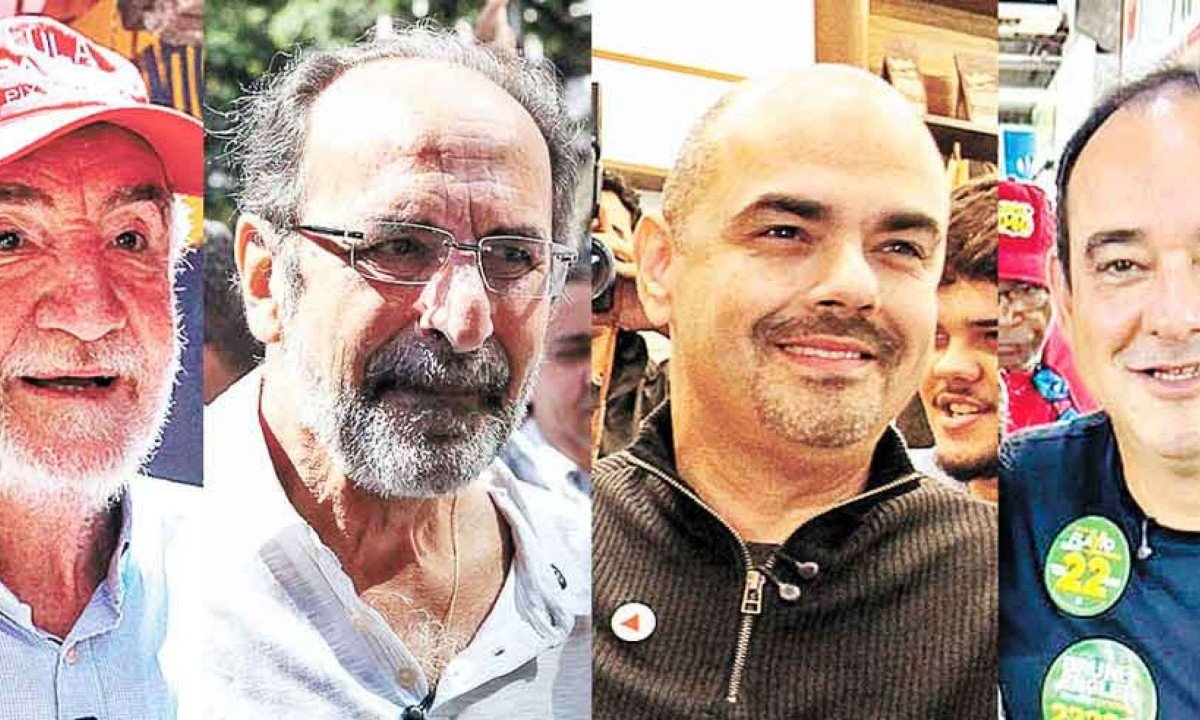 Cleitinho, Patrus, Kalil, Simões, Roscoe e Gabriel têm apenas seis dias para colocar o pé na estrada e convencer o eleitor mineiro a votar neles - (crédito: Arquivo/EM)