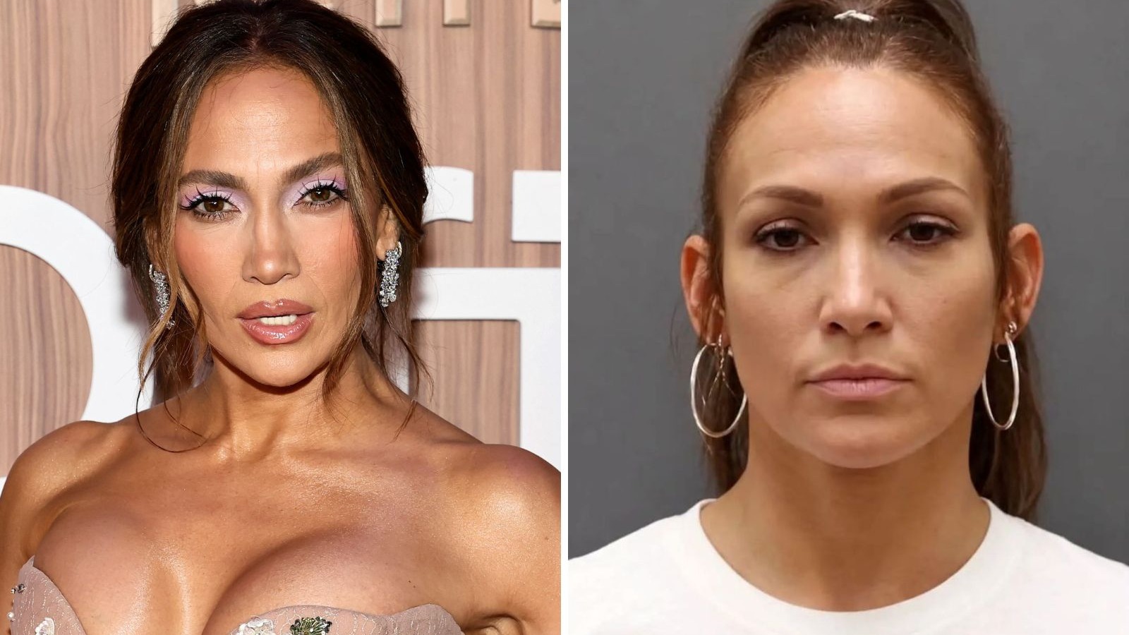 A comparação entre Jennifer Lopez e sua sósia Cyrena Anne Quast, detida por furto, viralizou na internet - (crédito: AFP / divulgação)