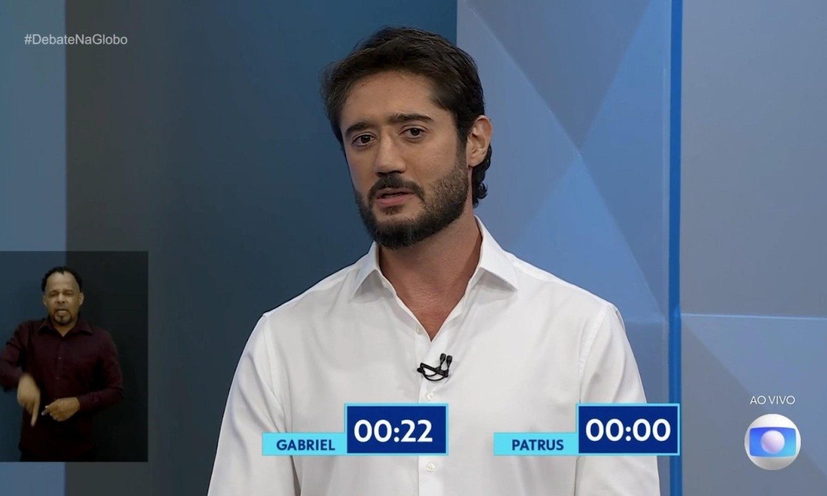 Gabriel Azevedo participou do debate da TV Globo e questionou Patrus Ananias sobre a ausência nos debates - (crédito: Reprodução/TV Globo )