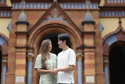 Morena Monaco e Suwoong Kim Mineira se casaram na Igreja São José, no Centro de Belo Horizonte -  (crédito: Leandro Couri/EM/D.A.Press)