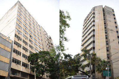 A direita, o prédio na Rua Tamoios, e na esquerda, o na Prudente de Morais. Ambos serão usados como moradia popular em Belo Horizonte -  (crédito: Gladyston Rodrigues/EM/D.A. Press. Brasil. Belo Horizonte. MG)