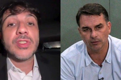 Renan Santos vai ao debate da Globo e pede que FlÃ¡vio Bolsonaro tambÃ©m participe. Renan aparece Ã  esquerda e FlÃ¡vio, Ã  direita. -  (crédito: Redes sociais / NELSON ALMEIDA)