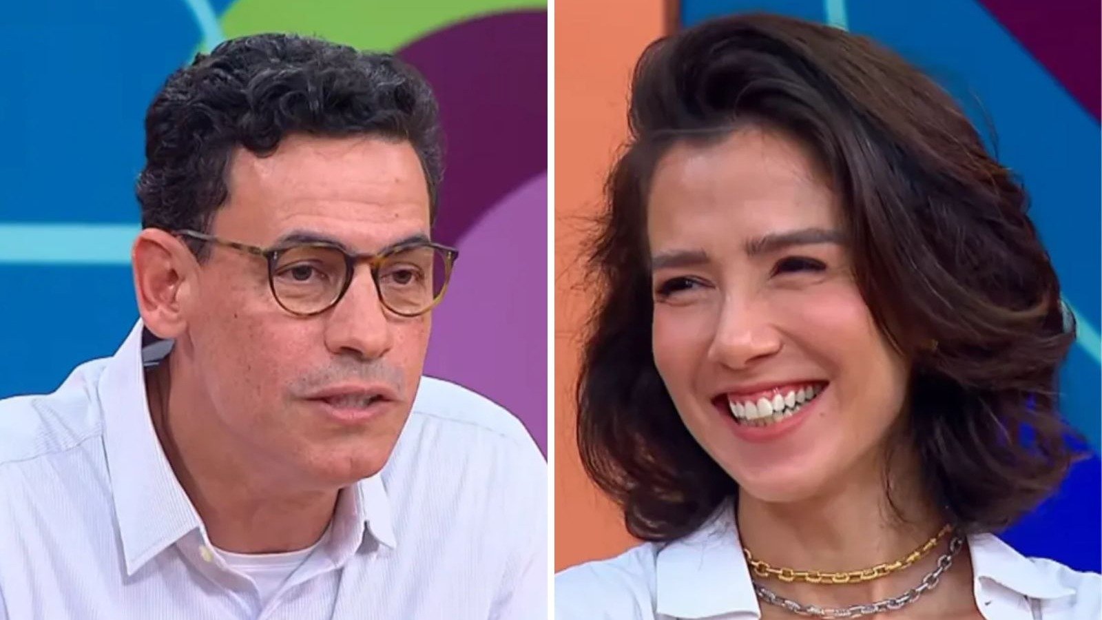 A atriz Marjorie Estiano e o roteirista M&aacute;rcio Maranh&atilde;o durante participa&ccedil;&atilde;o no programa 'Sem Censura', onde contaram sua hist&oacute;ria de amor -  (crédito: TV Brasil)
