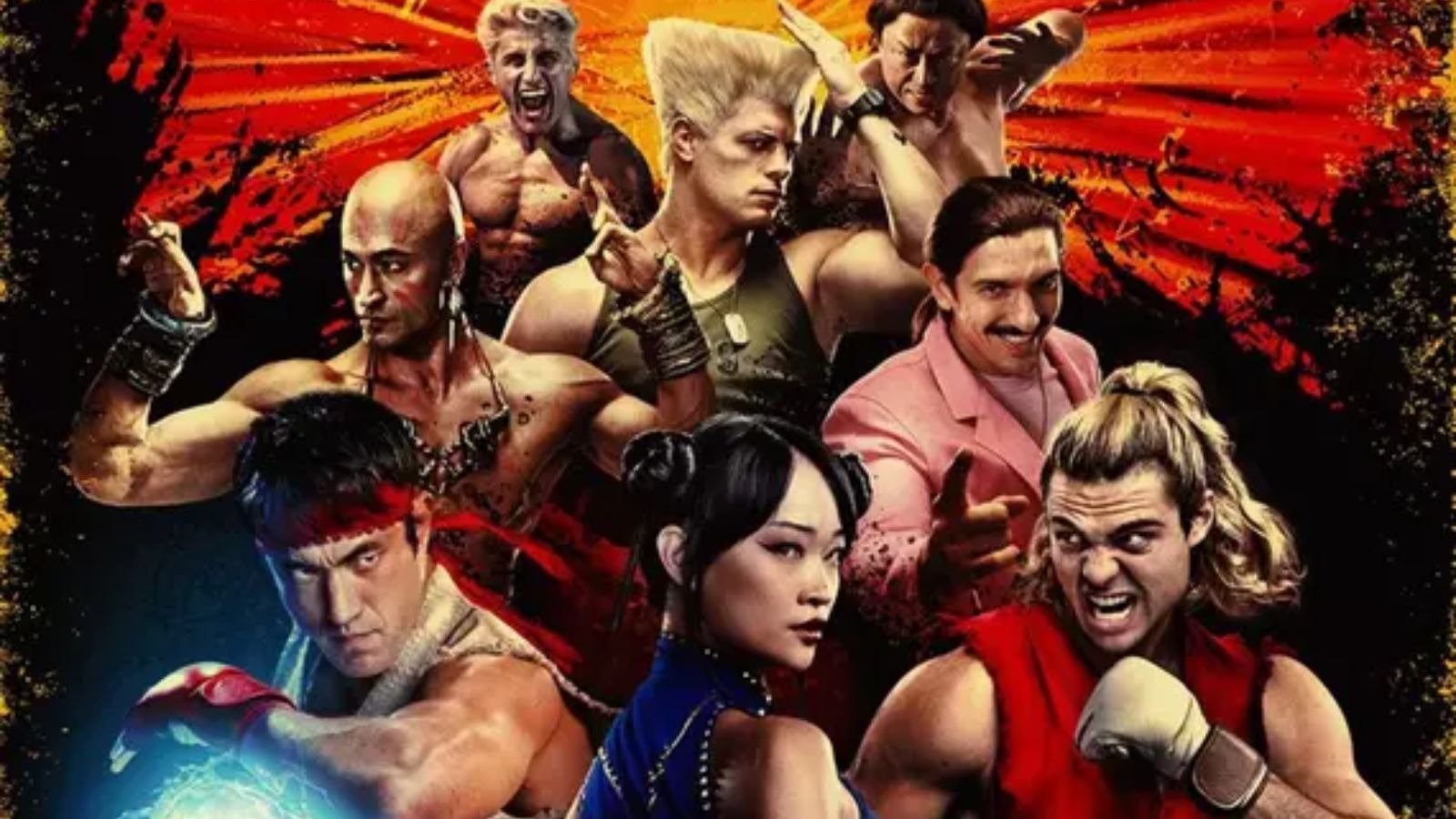 P&ocirc;ster do filme 'Street Fighter' com o elenco de atores caracterizados como os ic&ocirc;nicos lutadores do game -  (crédito: Divulga&ccedil;&atilde;o)