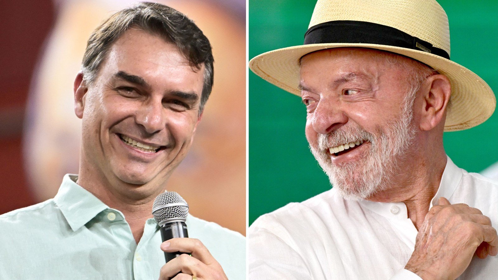 Fl&aacute;vio Bolsonaro (PL) e Lula (PT) est&atilde;o com 38% e 45% dos votos v&aacute;lidos no primeiro turno para a presid&ecirc;ncia em Minas Gerais, segundo o Datafolha -  (crédito:  Gledston Tavares e Pablo PORCIUNCULA / AFP)