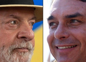 Lula e Fl&aacute;vio Bolsonaro, personagens da elei&ccedil;&atilde;o de 2026, com previs&otilde;es de vidente e dados de pesquisas -  (crédito: Pablo PORCIUNCULA e SILVIO AVILA / AFP)