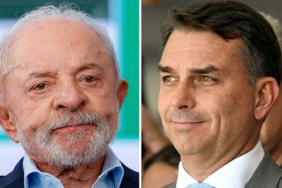 Os dois principais candidatos mencionados na an&aacute;lise de S&eacute;rgio Abranches sobre as elei&ccedil;&otilde;es de 2026: Lula e Fl&aacute;vio Bolsonaro -  (crédito: Mauro PIMENTEL e Sergio LIMA / AFP)