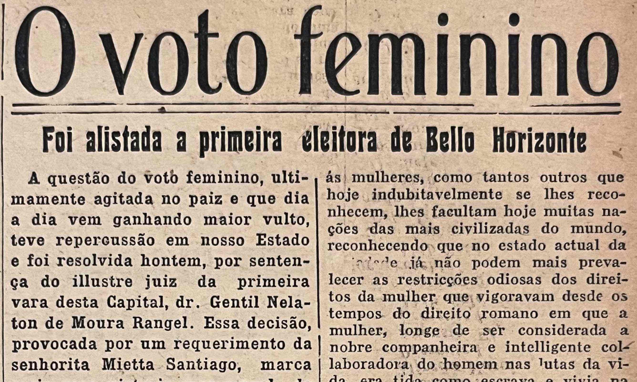 Edi&ccedil;&atilde;o do Estado de Minas de 15 de setembro de 1928 destacou o registro eleitoral de Mietta Santiago