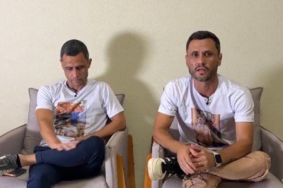 Os irmãos Gleidson Azevedo e Cleitinho Azevedo em vídeo postado nas redes sociais logo após pesquisas que apontam a vitória do senador no primeiro turno -  (crédito: Reprodução Redes Sociais)