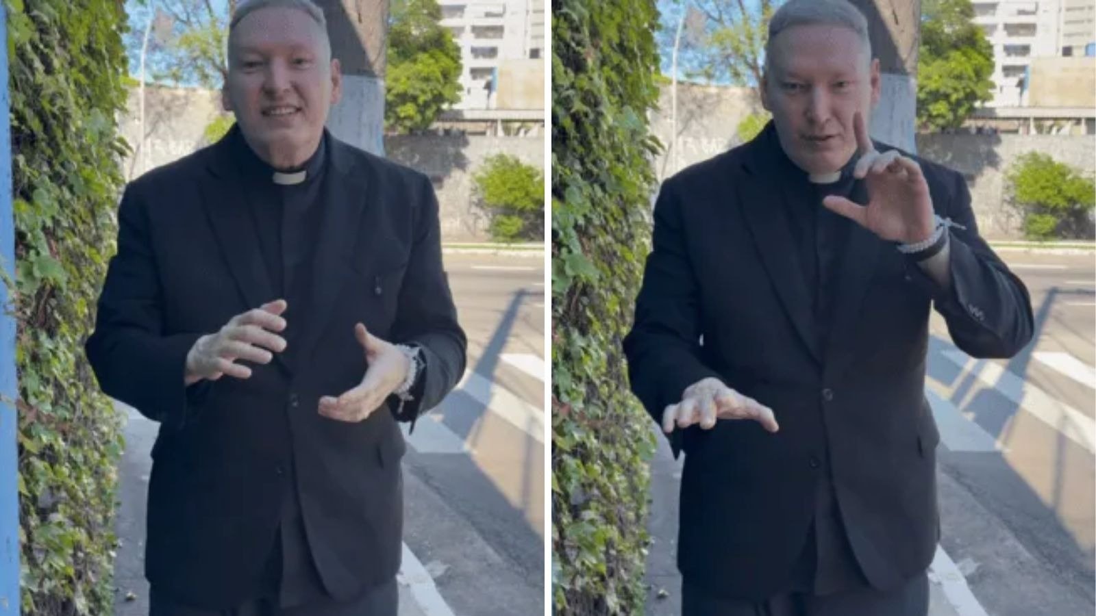 Padre Marcelo Rossi viraliza ao fazer o sinal de 'L' com a m&atilde;o ap&oacute;s votar, gerando debate sobre seu posicionamento pol&iacute;tico -  (crédito: Redes sociais)