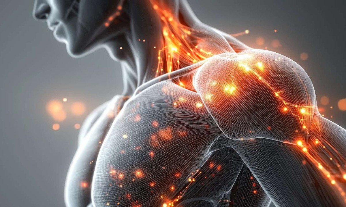 Human upper body with highlighted neural pathways and glowing connections.
- (crédito: DINO)