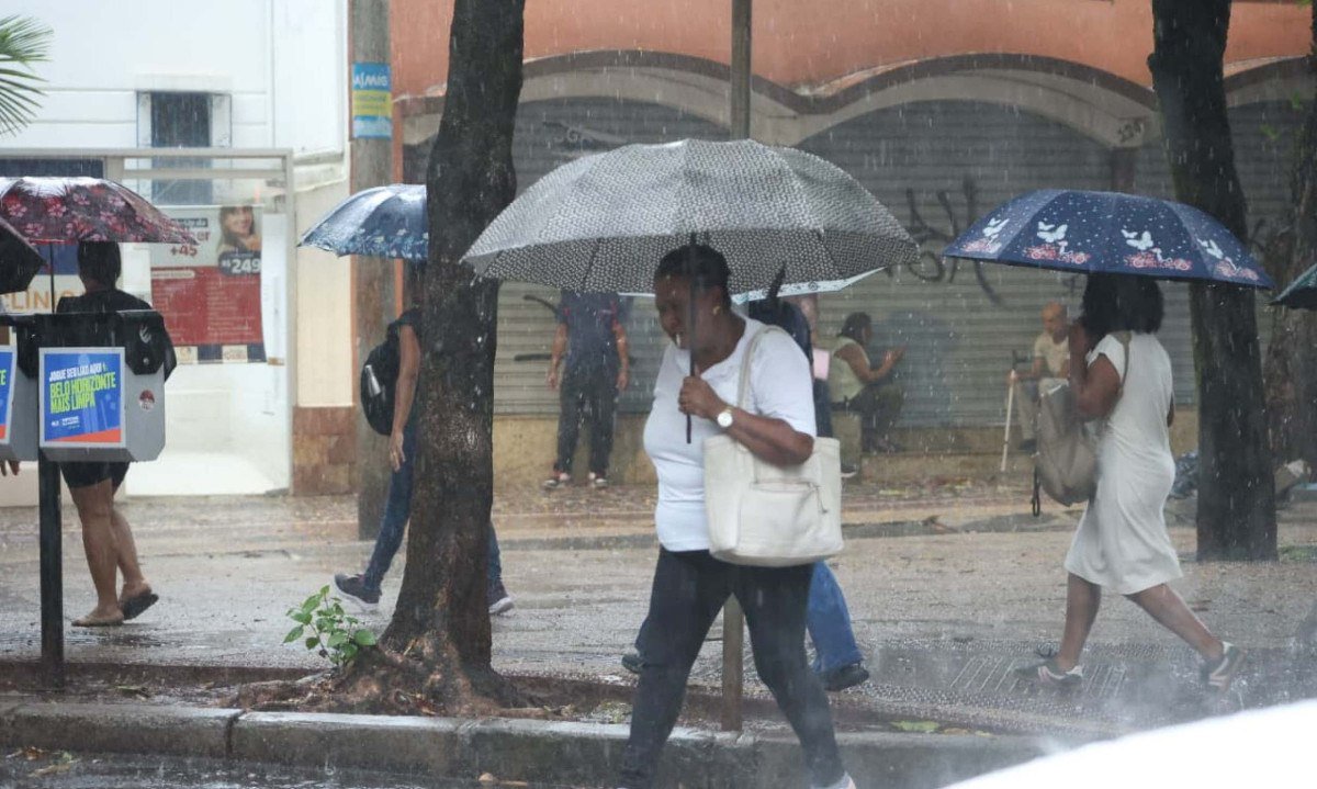 O informe de chuvas intensas, raios e risco alto de enxurradas e alagamentos foi emitido em conjunto com um alerta sonoro - (crédito: Marcos Vieira/EM/D.A. Press )