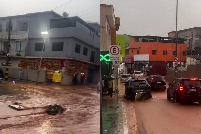 As fortes chuvas em Nova Lima, na Grande BH, alagaram algumas alamedas -  (crédito: Redes Sociais )
