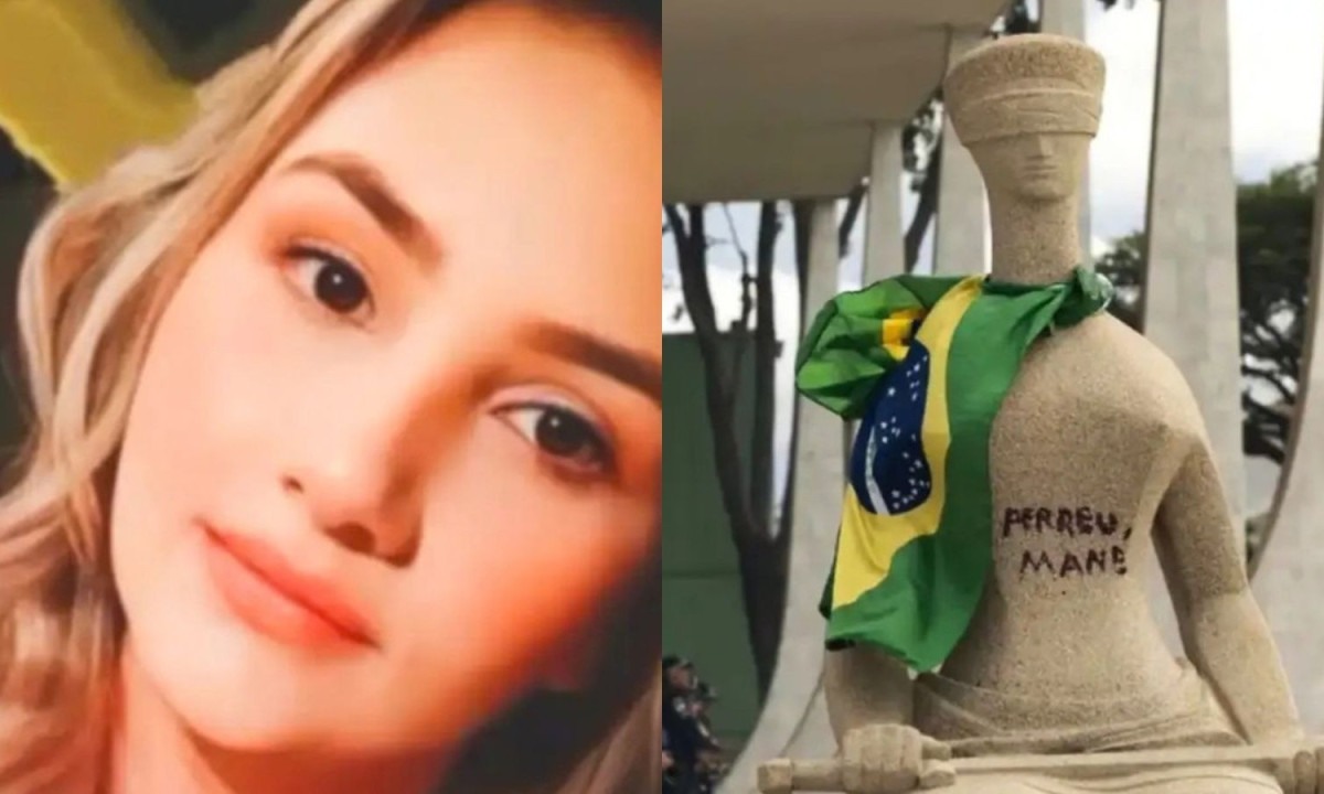 Débora do Batom, condenada por pichar a estátua "A Justiça" no STF, teve progressão de regime autorizada por Alexandre de Moraes. - (crédito: Reprodução Redes Sociais; Joedson Alves/Agência Brasil (Arquivo))