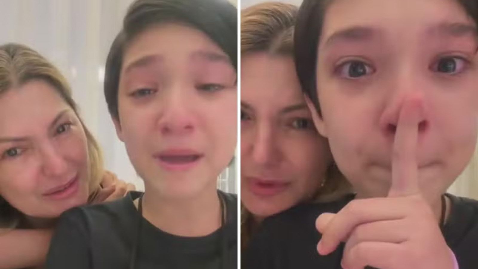 Ant&ocirc;nia Fontenelle e o filho Salvatore em v&iacute;deo ap&oacute;s derrota nas elei&ccedil;&otilde;es, com o menino aos prantos pela baixa vota&ccedil;&atilde;o da m&atilde;e -  (crédito: Redes sociais)