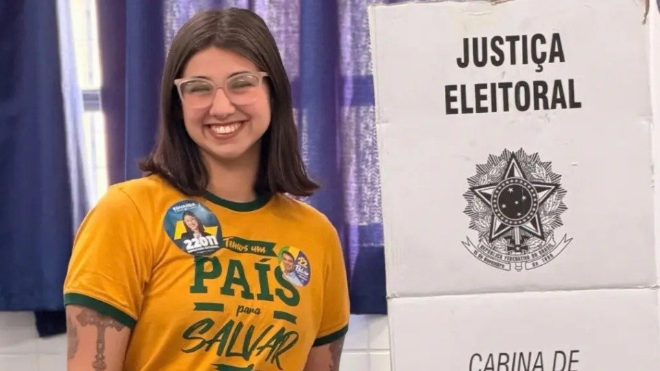 Eduarda Campopiano, deputada estadual eleita que pautou sua campanha no combate ao feminismo, em momento eleitoral -  (crédito: Divulga&ccedil;&atilde;o)