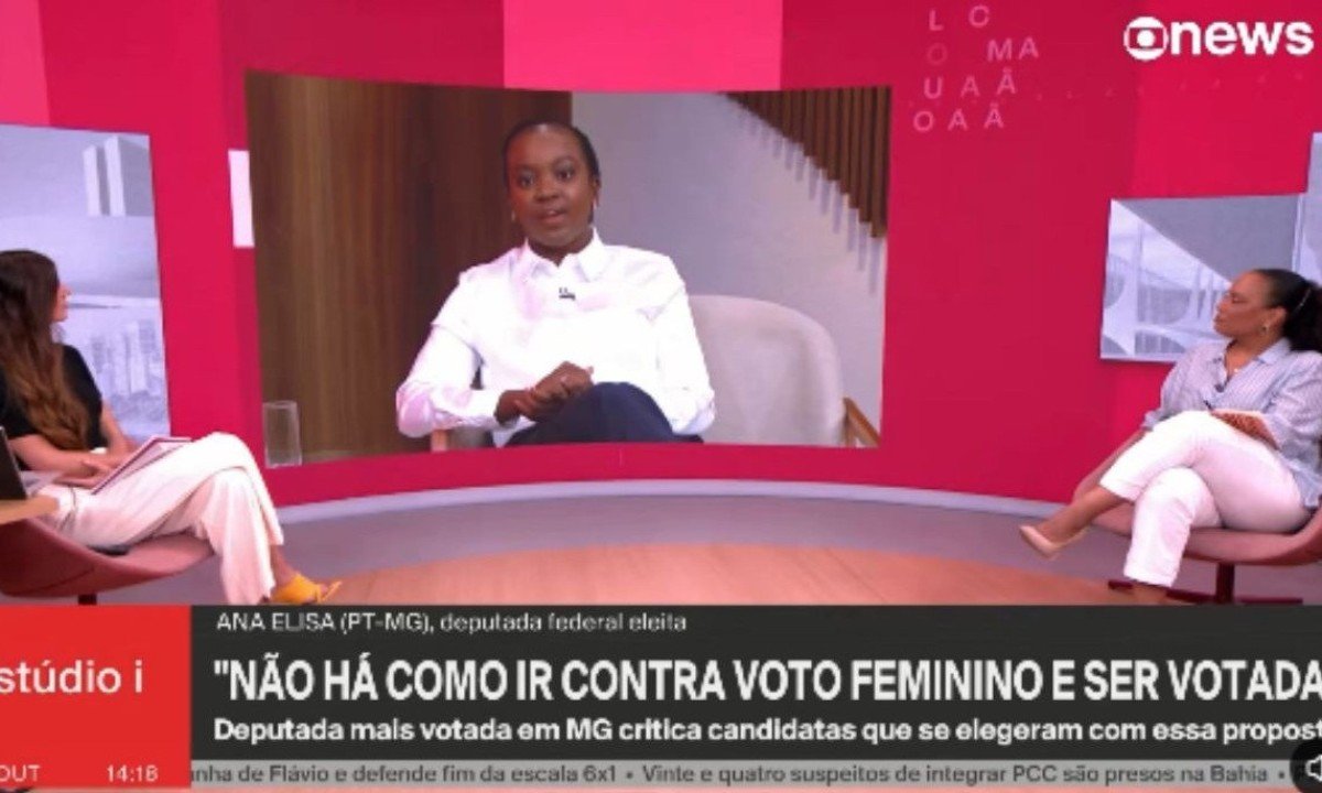 Ana Elisa (PT) discute no 'Estúdio i' a relevância do voto feminino, criticando candidatas que se posicionam contra os interesses das mulheres. - (crédito: GloboNews)