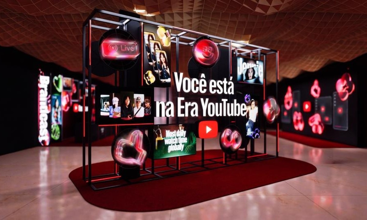 O slogan 'Você está na Era YouTube' em destaque no Brandcast 2026, onde a plataforma apresentou as inovações em IA para criadores - (crédito: Divulgação)