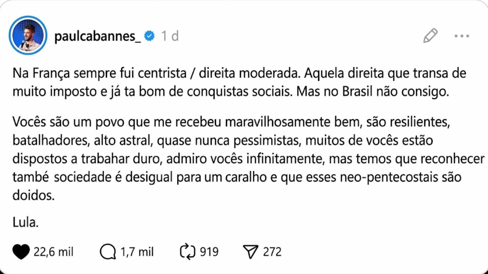 Thread de Paul Cabannes sobre apoio a Lula