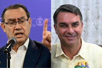 Flávio Bolsonaro assinou compromisso público proposto por Cury -  (crédito: Pablo PORCIUNCULA / AFP e MAURO PIMENTEL / AFP)