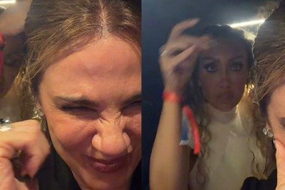 Luciana Gimenez registra o perrengue para desfazer o penteado r&iacute;gido ap&oacute;s festa da Gucci, com o aux&iacute;lio de sua amiga Fernanda Nichelle -  (crédito: Redes sociais)