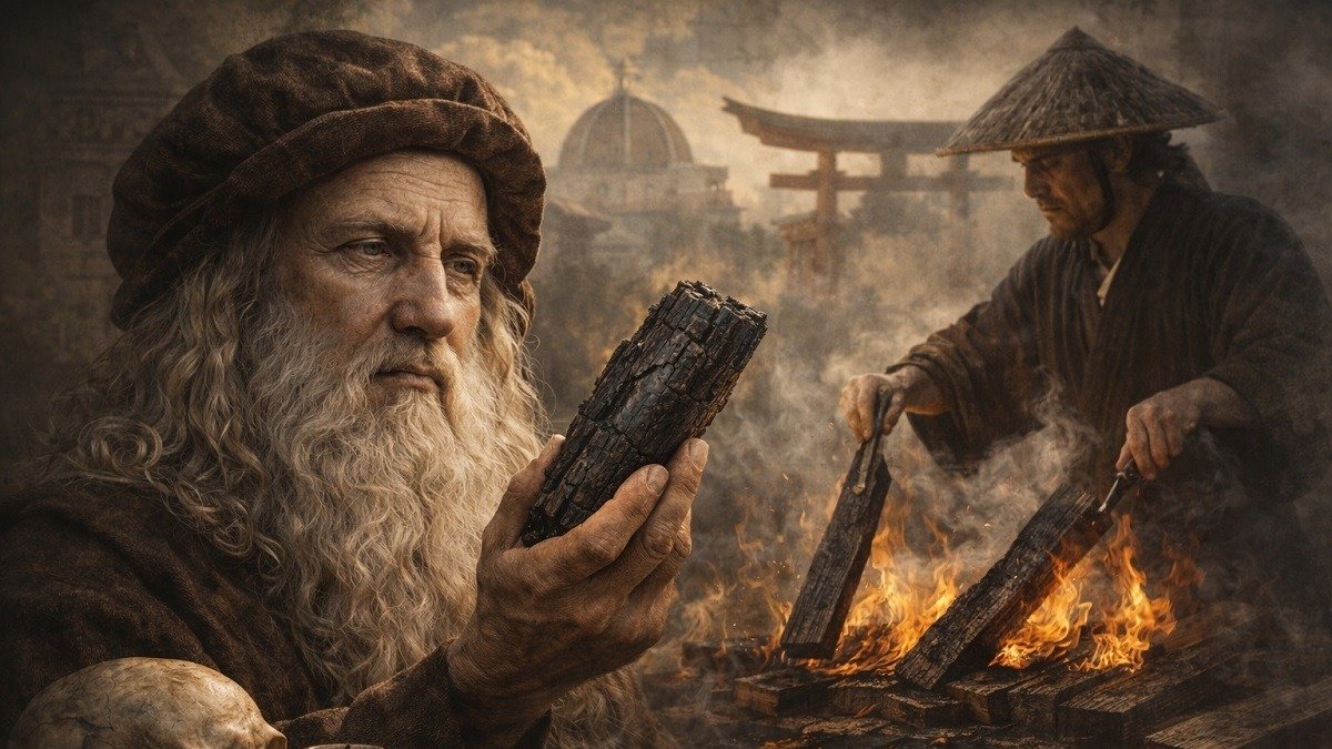 A converg&ecirc;ncia de saberes entre Leonardo da Vinci e a t&eacute;cnica japonesa yakisugi para a preserva&ccedil;&atilde;o de madeiras carbonizadas -  (crédito: Divulga&ccedil;&atilde;o)