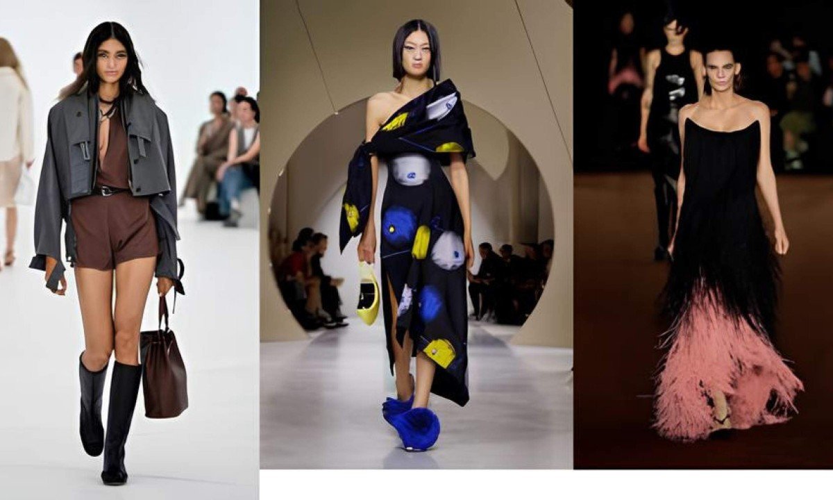 Hermés, Givenchy e Mugler - (crédito: LOU BENOIST/AFP - fashion network/divulgação - GEOFFROY VAN DER HASSELT/AFP)