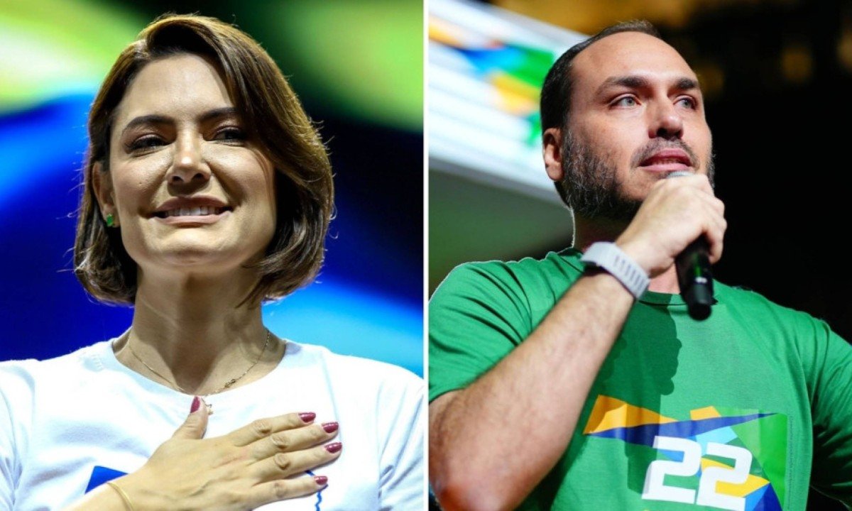 Os poucos metros que vão separar os desafetos Michelle e Carlos Bolsonaro no Senado - (crédito: Fotos: PL Mulher/Divulgação e Vittor Sales/PL)