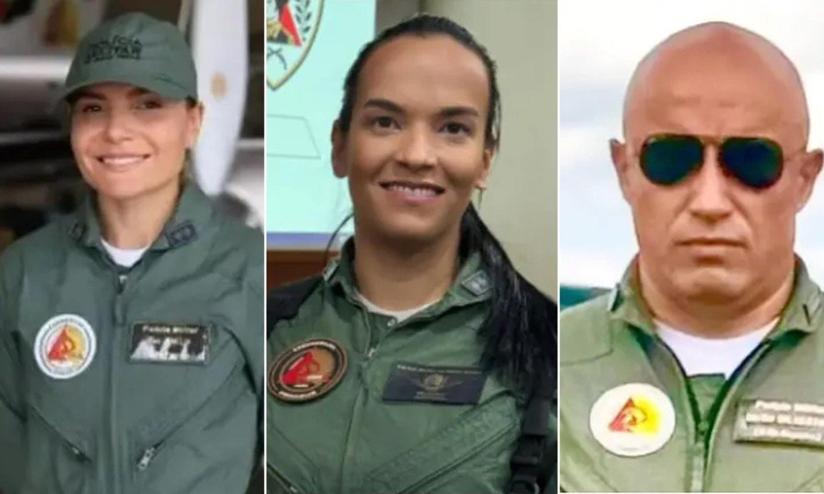 Da esquerda para a direita, a tenente Gabriela Emília, a tenente Alice e o tenente-coronel Luiz Fernando Silvestre, os três policiais militares mortos na queda de uma aeronave da corporação em Santana do Paraíso, no Vale do Aço - (crédito: PMMG/divulgação/Redes Sociais/Reprodução)