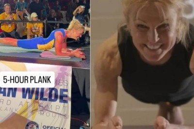Aos 61 anos, avó bate recorde mundial ao ficar mais de 5 horas na prancha -  (crédito: Tupi)