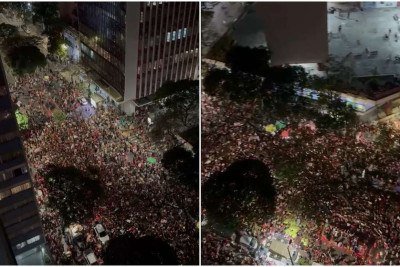 Multidão lotou avenida João Piunheiro na noite desta sexta-feira (9/10) -  (crédito: Imagem cedida ao EM/Lucas Barbosa)