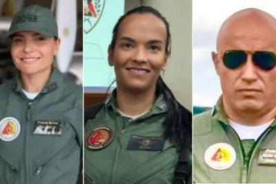 Da esquerda para a direita, a tenente Gabriela Emília, a tenente Alice e o tenente-coronel Luiz Fernando Silvestre, os três policiais militares mortos na queda de uma aeronave da corporação em Santana do Paraíso, no Vale do Aço -  (crédito: PMMG/divulgação/Redes Sociais/Reprodução)