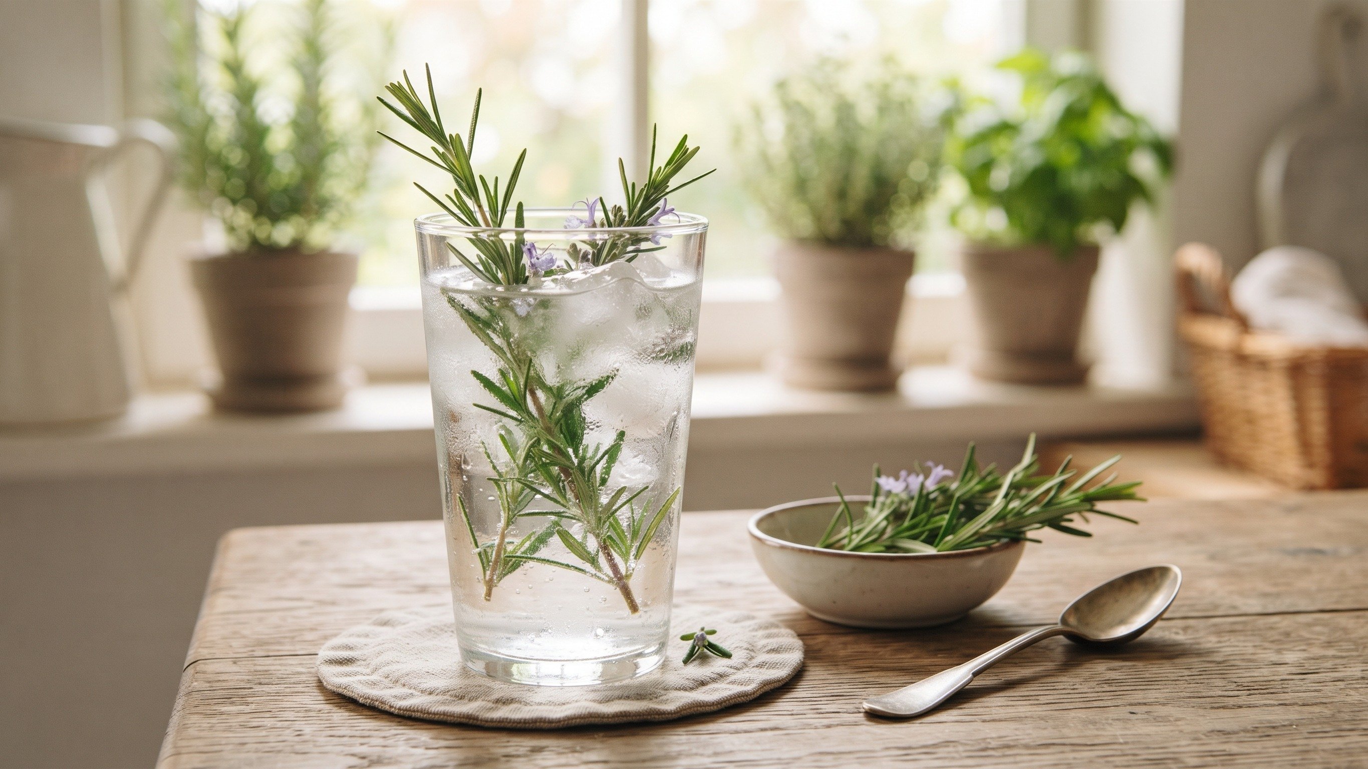 A &aacute;gua de alecrim &eacute; uma alternativa natural e acess&iacute;vel para o cuidado capilar, podendo ser preparada em casa com facilidade -  (crédito: IA)