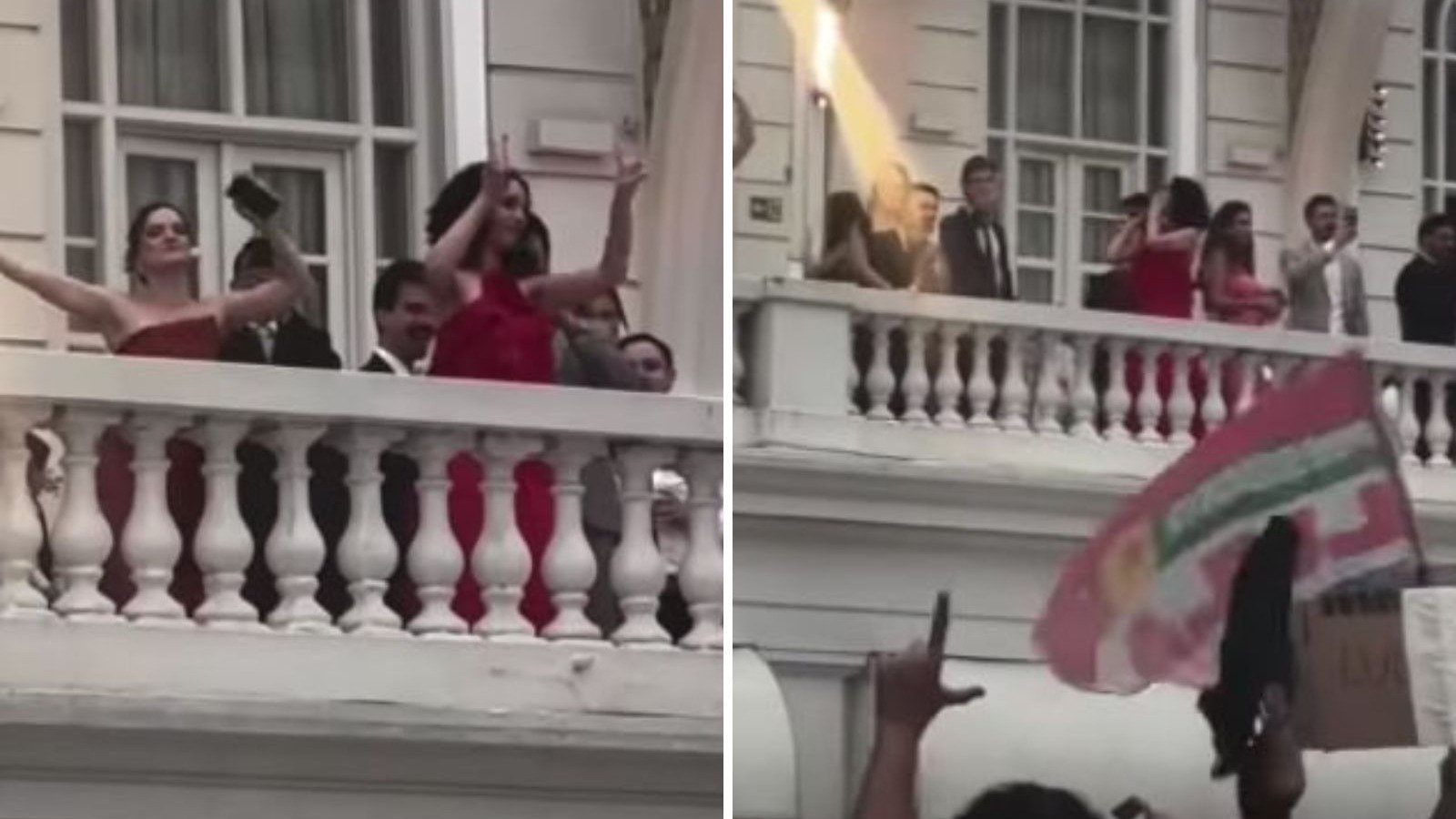 H&oacute;spedes do Copacabana Palace fazem gesto do '22' em deboche a manifestantes pr&oacute;-Lula durante ato na orla do Rio -  (crédito: TikTok / artista.surtado)