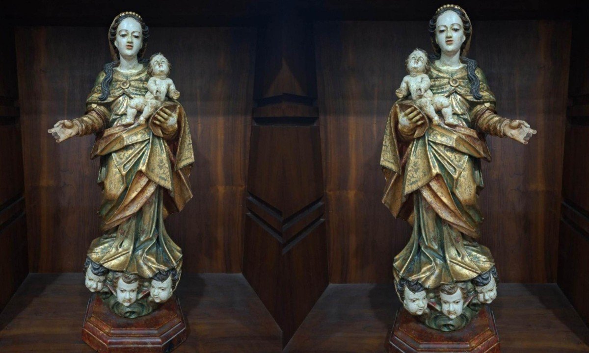 Imagem de Nossa Senhora do Rosário ficará no altar de um templo que recebeu obras após anos interditado - (crédito: ARQUIDIOCESE DE BH/DIVULGAÇÃO)