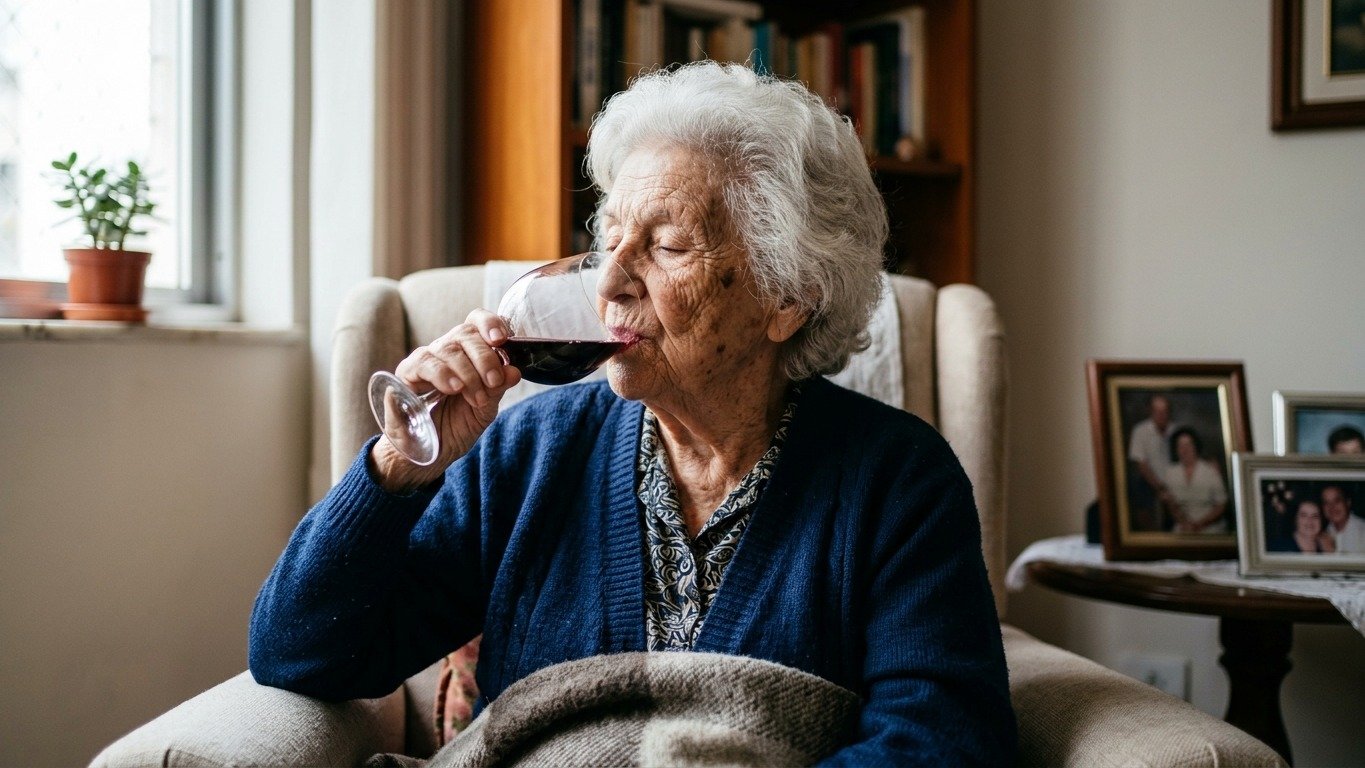 A fil&oacute;loga Mar&iacute;a Luisa L&oacute;pez Grigera, que completou 100 anos, atribui parte de sua longevidade ao vinho, consumido em ocasi&otilde;es especiais -  (crédito: Imagem ilustrativa gerada por IA)